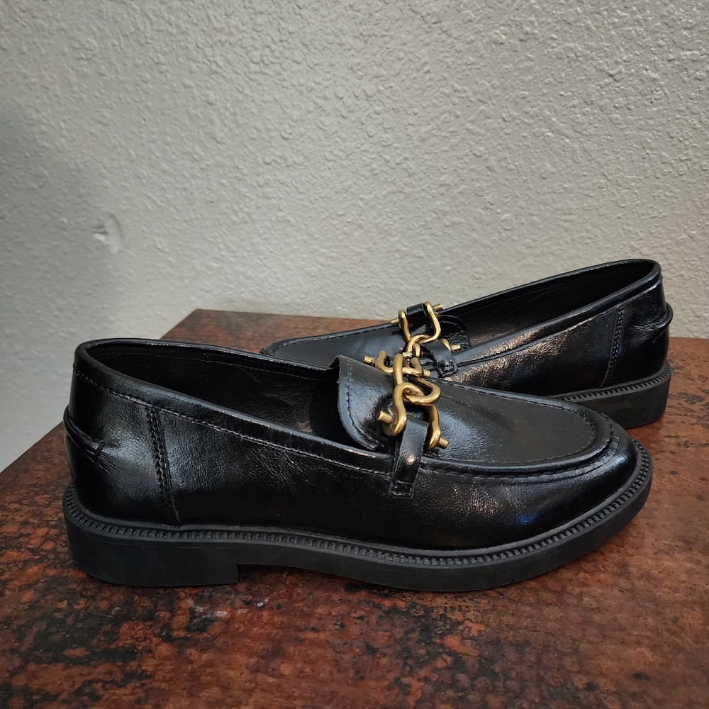 Steve Madden Black Leather Chain-Trim Loafers - Picture 12 of 16